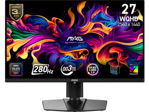 MSI 27" WQHD 2K 1440P 280Hz with AMD FreeSync (Adaptive Sync) 0.03ms HDR400 USB-C OLED Gaming Computer Monitor with Height Adjustable, Swivel, Pivot & Tilt stand MAG 271QP QD-OLED X28