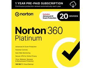 Norton 360 Platinum 2026, Antivirus software for 20 Devices with Auto-Renewal – Includes Advanced AI Scam Protection, VPN & PC Cloud Backup [Download]