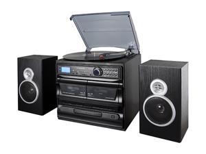 Trexonic 3-Speed Vinyl Turntable Home Stereo System with CD Player, Dual Cassette Player, Bluetooth, FM Radio & USB/SD Recording and Wired Shelf Speakers