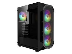 Gamdias AURA GC1 ELITE ATX Mid-Tower PC Case, Airflow Mesh Front, 4 ARGB Fans, Tempered Glass, GPU 340mm / 360mm AIO