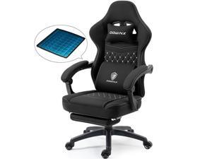 Dowinx Gaming Chair with Pocket Spring Cushion, Breathable Fabric Computer Chair with Gel Pad, Comfortable Office Chair with Storage Bag, Massage Game Chair with Footrest, Black