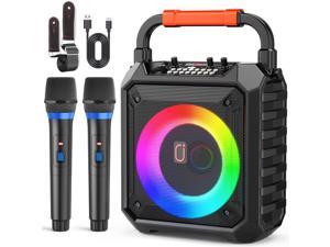 JYX Portable Karaoke Machine for Adults & Kids with 2 Wireless Microphones, Portable Bluetooth Speaker with LED Lights, Supports USB/TF Card/AUX for Party