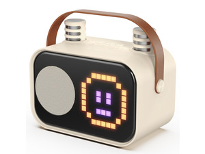 JYX Karaoke Machine, Home Karaoke System with 15 Animated Dispaly Modes, Mini Portable Wireless Karaoke Machine with 2 Microphones, Beige
