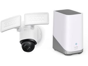 eufy Security Floodlight Camera E340 Wired HomeBase S380 (HomeBase 3), Security Camera Outdoor, 360° PTZ, 24/7 Recording, 2.4G/5G Wi-Fi, 2000 LM, Motion Detection, Built-In Siren, Dual Cam