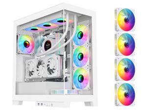 SAMA 4503 Dual USB3.0 and Type C Tempered Glass ATX Mid Tower Gaming PC Computer Case, w/ 4 x 120mm ARGB Fans (3 x MB Side, 1 x Rear) Pre-Installed, Back Plug Motherboard Design