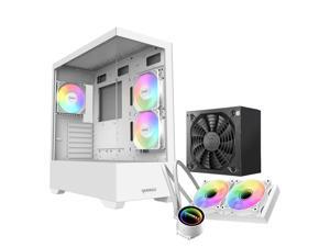RAIDMAX I801 ATX Gaming PC Case White Color Bundle,Pre-Installed 3x ARGB Fans, Includes 700W PSU + 240mm Liquid Cooler, Supports 400mm GPU, AMD 5000/7000 Series & Intel 12/13/14th Gen