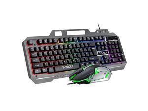 Gaming Keyboard and Mouse Combo with Phone Stand, Mechanical Feel, RGB LED Backlit, Spill-Resistant Design, 104 Keys Full Size Wired Keyboard for Windows, PC, Laptop, Gaming