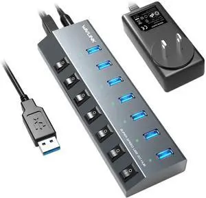 Wavlink 7 Ports USB 3.0 Charger Hub 48W Charging, 5V/2.4A Each Ports with Individual Power On/Off Switches and LEDs, Aluminum USB3.0 Hub For Macbook, iPad, iPhone, Laptops, Tablets, Mobile, etc.
