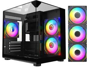 DIYPC ARGB-DC100-BK Black Dual USB3.0 Tempered Glass Micro ATX Gaming Computer Case w/ 3 x ARGB PWM Fans (Pre-Installed)