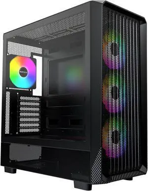 MONTECH X5- ATX Mid-Tower Gaming PC Case, High Airflow, 3x 140mm and 1x 120mm ARGBFans Pre-installed, Glass Side Panel, Carbon Print Accents, GPU Holder Included, Black