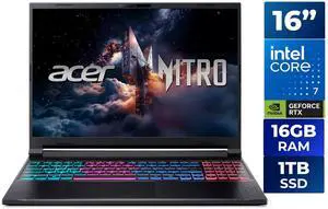 Acer Nitro V 16S ANV16S-71-72KE, 16.0" WQXGA IPS 180Hz Display, Intel Core 7 processor 240H, NVIDIA GeForce RTX 5070 Laptop GPU, 16GB DDR5, 1TB PCIe Gen 4 SSD, Wi-Fi 6, Backlit Keyboard, Win 11 Home