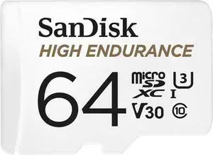 SANDISK 64GB High Endurance Video microSDXC Card with Adapter for dash cam and home monitoring systems - C10, U3, V30, 4K UHD, Micro SD Card - SDSQQNR-064G-GN6IA