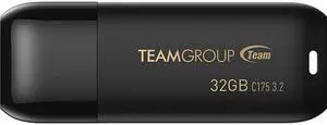 TEAMGROUP C175 32GB USB 3.2 Gen 1 Flash Drive Rounded Streamlined Unibody Design Black Pearl Seamless Construction Matte and Glossy Finish, Speed Up to 75MB/s (TC175332GB01)