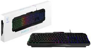 MSI FORGE GK100 Wired Gaming Keyboard, Full-Size 104-Key Membrane Keyboard, RGB Backlit, 19-Key Anti-Ghosting, Hotkey Media Control, for PC Gaming & Office, Black