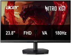 Acer Nitro 24" (23.8" viewable) Full HD 1080P 180hz with AMD FreeSync Technology 0.5ms, HDR10, compatible with VESA mounting 100mm x 100mm Gaming Computer Monitor KG241Y P3bip