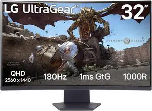 LG UltraGear 32" QHD 2K 1440P 180Hz with AMD FreeSync (Adaptive Sync) 1ms HDR10 1000R Curved Gaming Computer Monitor 32GS60QC-B