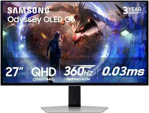 Samsung Odyssey G6 27" QHD 2K 1440P 360Hz FreeSync Premium Pro 0.03ms HDR10+ PIP OLED Gaming Computer Monitor with Height Adjustable, Swivel, Pivot & Tilt Stand LS27DG602SNXZA
