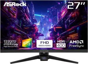 ASRock Phantom Gaming 27 inch Full HD FHD 180Hz IPS AMD FreeSync HDR400 Gaming Computer Monitor with Swivel & Tilt stand PG27FFT1A