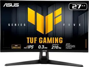 ASUS TUF 27'' QHD 2K 1440P 210Hz IPS FreeSync Premium & G-Sync Compatible 0.3ms HDR400 Gaming Ai Built-in Speakers Gaming Computer Monitor with Height Adjustable, Swivel, Pivot & Tilt stand VG27AQL5A