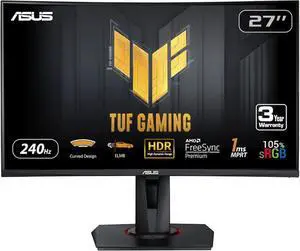 ASUS TUF Gaming 27" Full HD 240Hz AMD FreeSync Premium (Adaptive Sync) 1ms ELMB SYNC Built-in Speakers Curved Gaming Computer Monitor with Swivel & Tilt Stand VG27VQMY