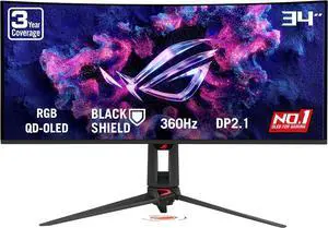 ASUS ROG SWIFT 34 inch QHD 2K 1440P 360Hz AMD FreeSync Premium Pro & G-SYNC Compatible HDR500 AUTO KVM USB-C Curved OLED Gaming Computer Monitor with  Height Adjustable, Swivel & Tilt Stand PG34WCDN