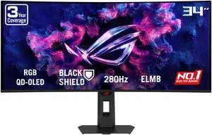 ASUS ROG Strix 34 inch UltraWide QHD 2K 1440P  280Hz G-Sync Compatible HDR500 0.03ms USB-C OLED Curved Gaming Computer Monitor XG34WCDMS