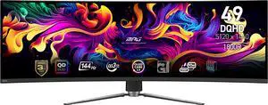 MSI 49" DQHD 2K 1440P 144Hz AMD FreeSync Premium Pro  0.03ms HDR400 DCI-P3 99% USB-C VRR KVM OLED 1800R Curved Gaming Computer Monitor with Height Adjustable, Swivel & Tilt stand MPG 491CQP QD-OLED