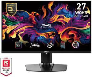 MSI 27 inch WQHD 2K 1440P 240Hz AMD FreeSync Premium Pro 0.03ms HDR400 USB-C OLED Gaming Computer Monitor with Height Adjustable, Swivel, Pivot & Tilt Stand MAG 271QPX QD-OLED E2