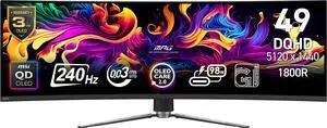 MSI 49 inch' DQHD 2K 1440P 240Hz G-SYNC Compatible  0.03ms HDR400 USB-C 1800R Curved OLED Gaming Computer Monitor with Height Adjustable, Swivel & Tilt stand MPG491CQPX QD-OLED