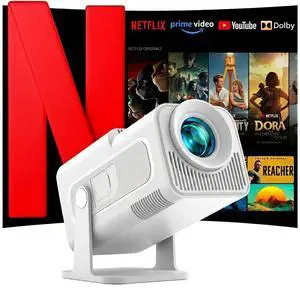 WOLFANG 4K Support Mini Projector, Built-in Apps/Official Netflix, 600 ANSI Lumen, WiFi 6, 180 Rotatable, Smart Portable Projector, Compatible with TV Stick/iOS/Android/PC/PS5/HDMI/AV