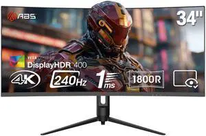 ABS 34" Ultrawide UWQHD 2K 1440P (Quasi 4K)  240Hz with AMD FreeSync 1ms HDR400 1500R Curved Gaming Computer Monitor with Height Adjustable stand GQ341NE