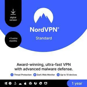 NordVPN Internet Security and Privacy Software for Windows/MacOS/Android/iOS - 10 Devices - 15-month VPN Subscription - Download (Newegg Exclusive)