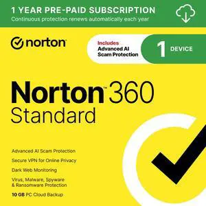 NEWEGG EXCLUSIVE Norton 360 Standard 2026, Antivirus software for 1 Device with Auto-Renewal – 15 Months [Download]