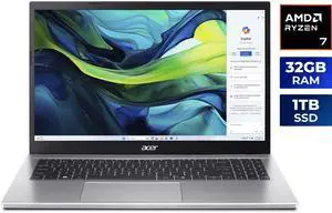 Acer Aspire Go 15 AG15-42P-R3GM, 15.6" Full HD IPS Display, AMD Ryzen 7 7730U Octa-Core Processor, AMD Radeon Graphics, 32GB DDR4 Memory, 1TB PCIe Gen4 SSD, 802.11ax Wi-Fi 6E, Windows 11 Home