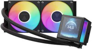 GAMDIAS CHIONE P5-240 Liquid CPU Cooler, 240mm AIO w/Customizable 3.4'' IPS LCD, Rotatable Magnetic Pump, Hidden Cable Fan (Daisy-Chained), Support PWM & ARGB MB Sync, Intel LGA 1851, AMD AM5, Black