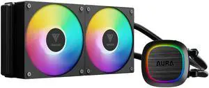 GAMDIAS AURA GL240 V2 240mm AIO Liquid CPU Cooler, Rotatable Pump Cover, 2 x 120mm Hidden Cable ARGB PWM Fans, Daisy-Chained, Support Low-Noise PWM & ARGB Sync, Intel LGA 1851/1700, AMD AM5/AM4