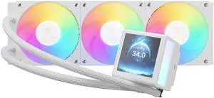 GAMDIAS CHIONE P5-360 Liquid CPU Cooler, 360mm AIO w/Customizable 3.4" IPS LCD, Rotatable Magnetic Pump, Hidden Cable Fan (Daisy-Chained), Support PWM & ARGB MB Sync, Intel LGA 1851; AMD AM5, White