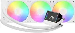 GAMDIAS CHIONE E4 360mm V2 AIO CPU Cooler & ARGB Liquid Cooler with Digital Display, 2600 RPM Pump, Clean Cable Design, 3X 120mm PWM Fan with MOBO Sync, Intel LGA 1700/1200, AMD AM5/AM4 - White