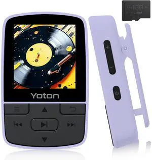YOTON MP3 Player with Bluetooth 5.2, 64GB Storage Included, Mini Size, HiFi Music, with Sports Clip, Independent Volume Control, FM Radio, Includes Headphones, Purple
