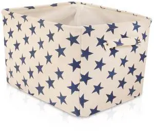 Storage Toys Laundry Organizer Basket Bin Set with Handles 7.5x16x12.25, White/Blue Stars