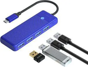 ORICO Type C to 4-Port USB 3.0 Hub, Ultra-Slim Data USB Hub with 3.3ft Extended Cable for Windows,XP, Vista ,Windows, Linux and Mac Desktop or Laptop - Blue