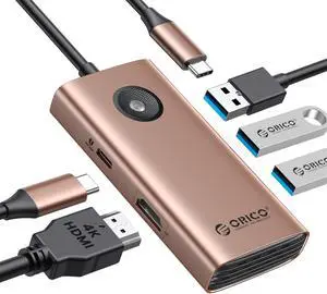 ORICO 5 in 1 USB C Docking Station - HDMI 4K, 60W Power Delivery, USB 3.0 and 2 USB 2.0 Ports for MacBook, XPS and More