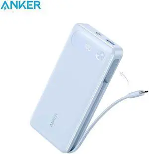 Anker Power Bank, 20,000mAh Portable Charger with Built-in USB-C Cable, 87W Max Fast Charging Battery Pack for Laptop, 2 USB-C and 1 USB-A, for MacBook, iPhone 15 Series, Samsung, Switch, and More