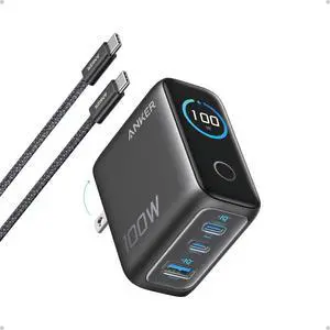 Anker Charger, 100W Max Ultra-Compact 3-Port GaN USB C Charger Block with Smart Display and Touch Control, Fast Wall Adapter for iPhone 17/16 Series, iPad, MacBook (Include Charge Cable, Non-Battery)