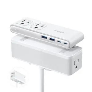Anker Nano Power Strip, Desk Clamp with 1500J Surge Protector, 5ft Extension Cord, 70W Max Gaming Desk Accessories, 6 AC, 2 USB A, 2 USB C, Home Office Essentials, Fit 0.6~1.8'' Tabletop Edge (White)