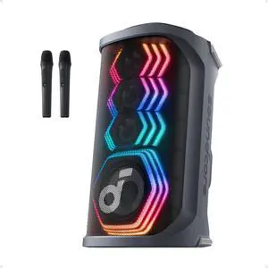 Soundcore Rave 3S Portable Bluetooth Speaker with 2 Wireless Mics, LED Lighting, Black