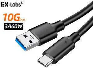 10Gbps USB C Cable,USB-A to USB-C USB 3.1 USB 3.2 Gen2 10Gb/s Data  and 3A/60W Fast Charging Cord for USB C External SSD MacBook Pro iPad, Galaxy S24/S23+, iPhone 16/15,1ft,Black