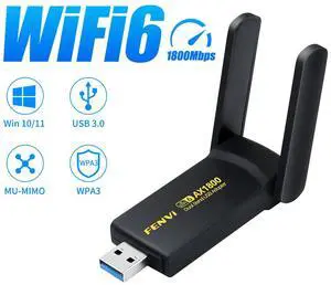 fenvi WiFi 6 AX1800 USB 3.0 Adapter for PC Dual Band 1800Mbps High Gain Antenna USB Dongle 2.4G/5GHz,OFDMA,MU-MIMO, WPA3,Support Windows 10/11