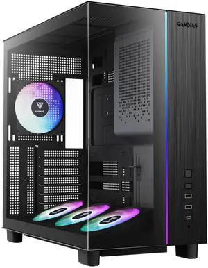 Gamdias ATLAS M4 pc case ATX 4x120mm PWM ARGB fans, Adjustable Angle Fan Mount,  Chimney Airflow, Anti-Sag GPU Bracket, Front-Mounted PSU Design