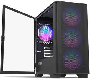 Montech AIR 100 ARGB MICRO-ATX Tower with Four ARGB Fans Pre Installed, Ultra-Minimalist Design, Fine Mesh Front Panel, High Airflow, Unique Side Swivel Tempered Glass, Dust Protection, Black